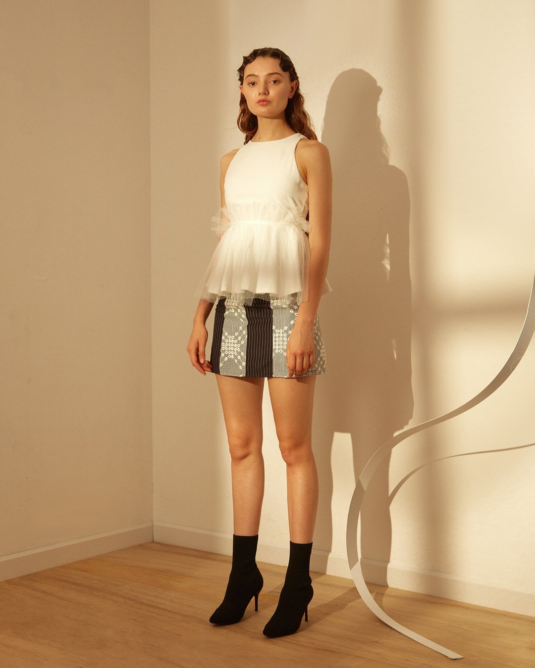 出清品 SAMPLE SALE - 白色纱绑带上衣 - 女装背心 - 其他材质 白色