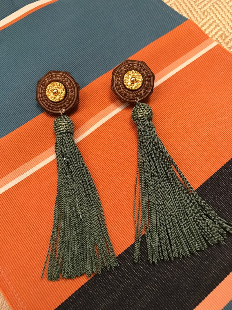 复古流苏耳环 - 耳环/耳夹 - 塑料 咖啡色