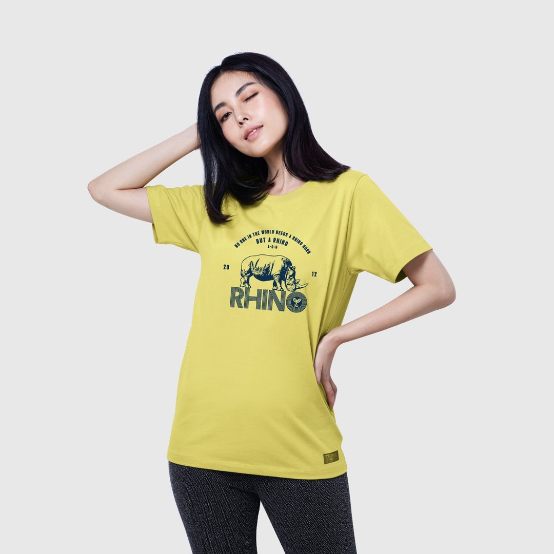 Think T-shirt Rhinoceros (Yellow) - 中性连帽卫衣/T 恤 - 棉 黄色