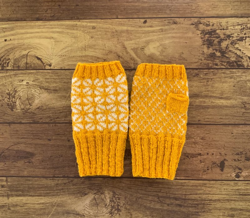 拉脱维亚传统图纹 手部保暖套 芥末黄 - 手套 - 羊毛 黄色