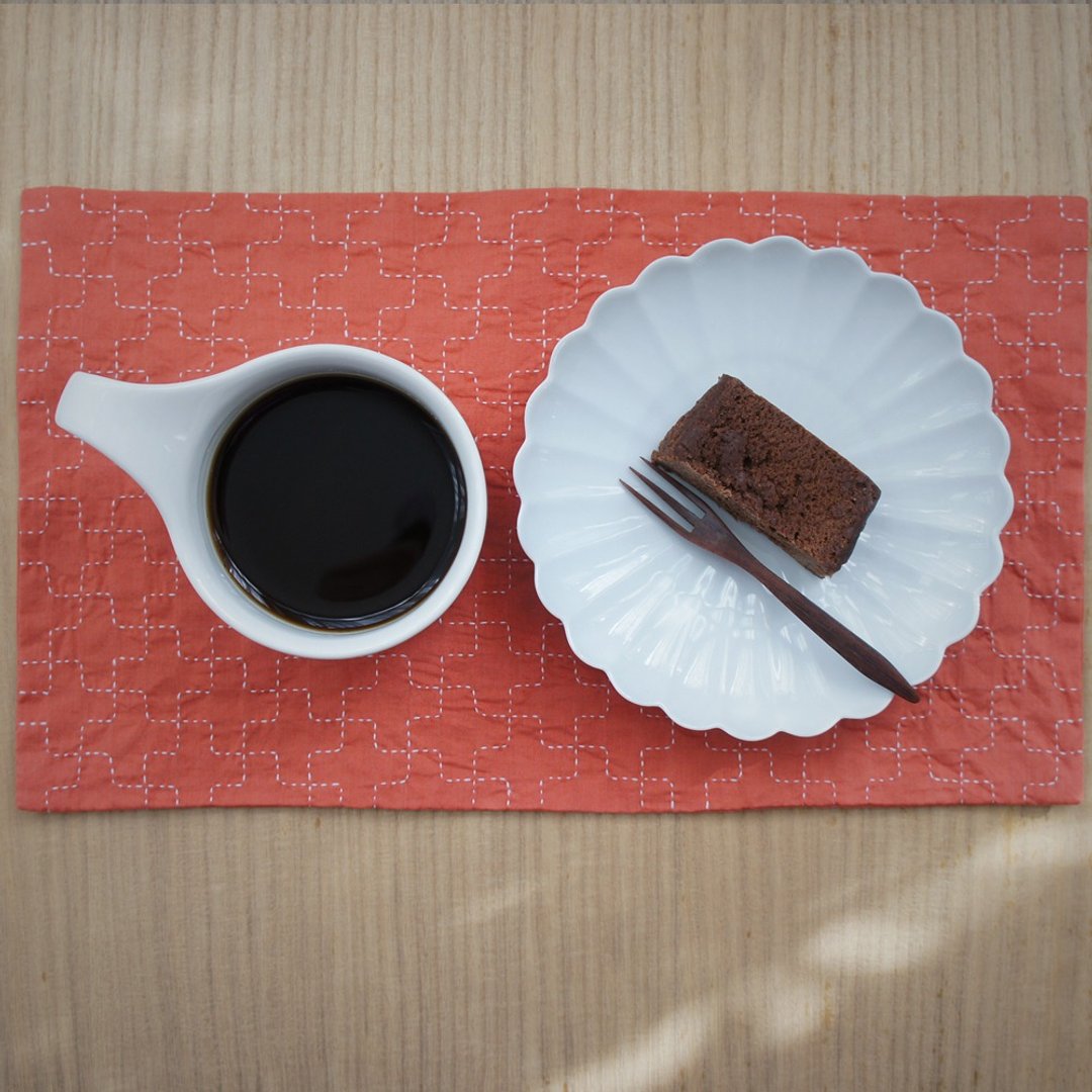 Handmade tea mat SASHIKO orange SR-O - 餐垫/桌巾 - 棉 橘色