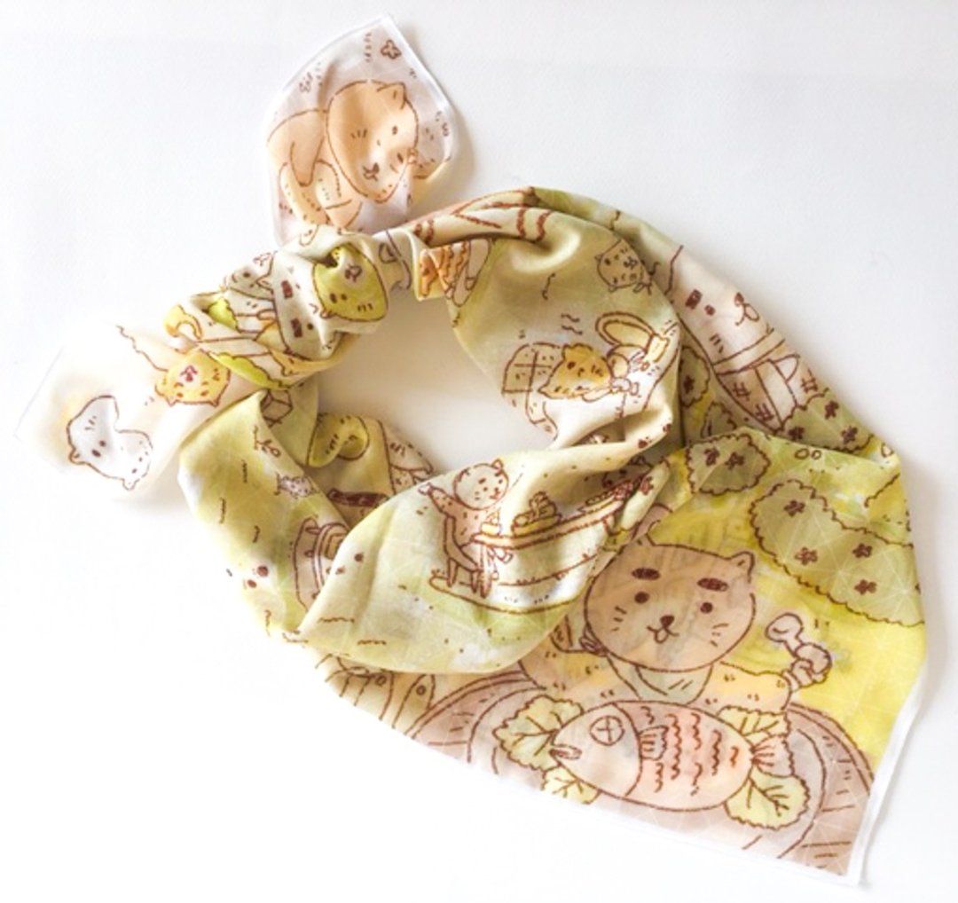 Happy cat village scarf.Voile cotton fabric scarf.Birthday gift. - 丝巾 - 棉．麻 绿色