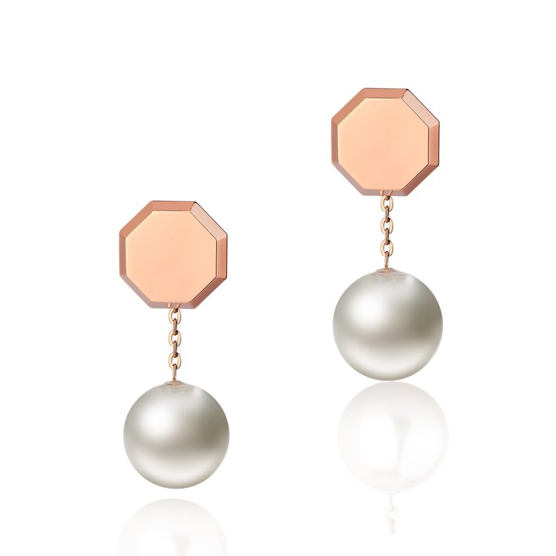 Okto Stud Hanging Pearl Earrings Rose Gold 耳环 - 耳环/耳夹 - 不锈钢 
