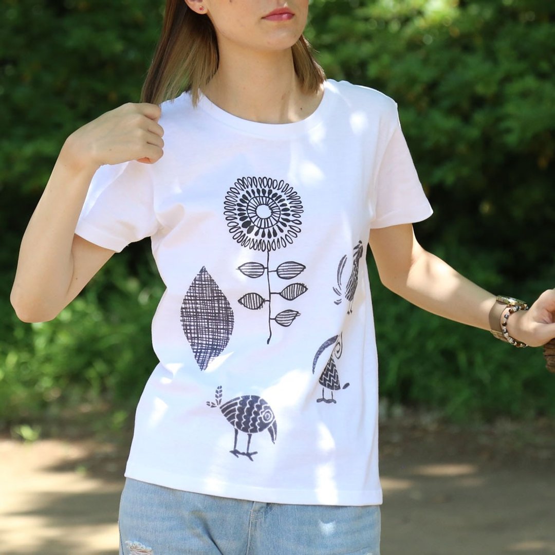 Abstract Style Bird Illustration T-shirt - White - women's / men's / unisex - 女装 T 恤 - 棉 白色