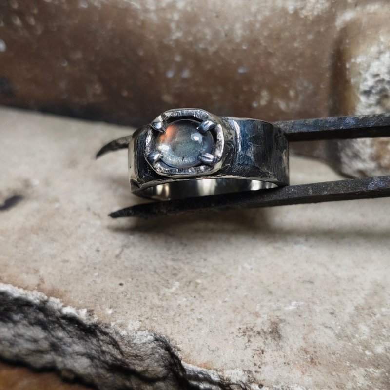 马岛月光石银戒指 - 项链 - 宝石 白色