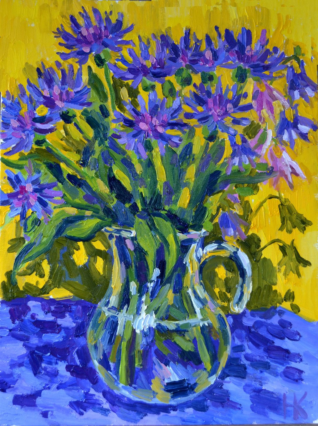 blue flowers painting, oil painting, flowers painting,  oil art, blue flower art - 墙贴/壁贴 - 其他材质 多色
