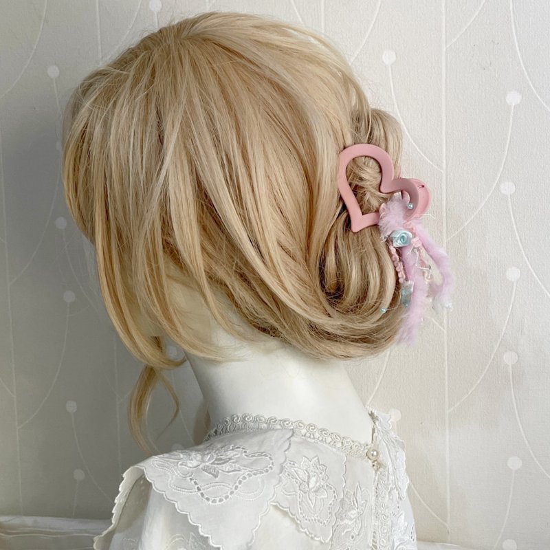 手工毛线发夹/爱心鲨鱼夹 抓夹 包头 鲨鱼夹 发夹 礼物盘发头饰 - 发饰 - 其他材质 粉红色