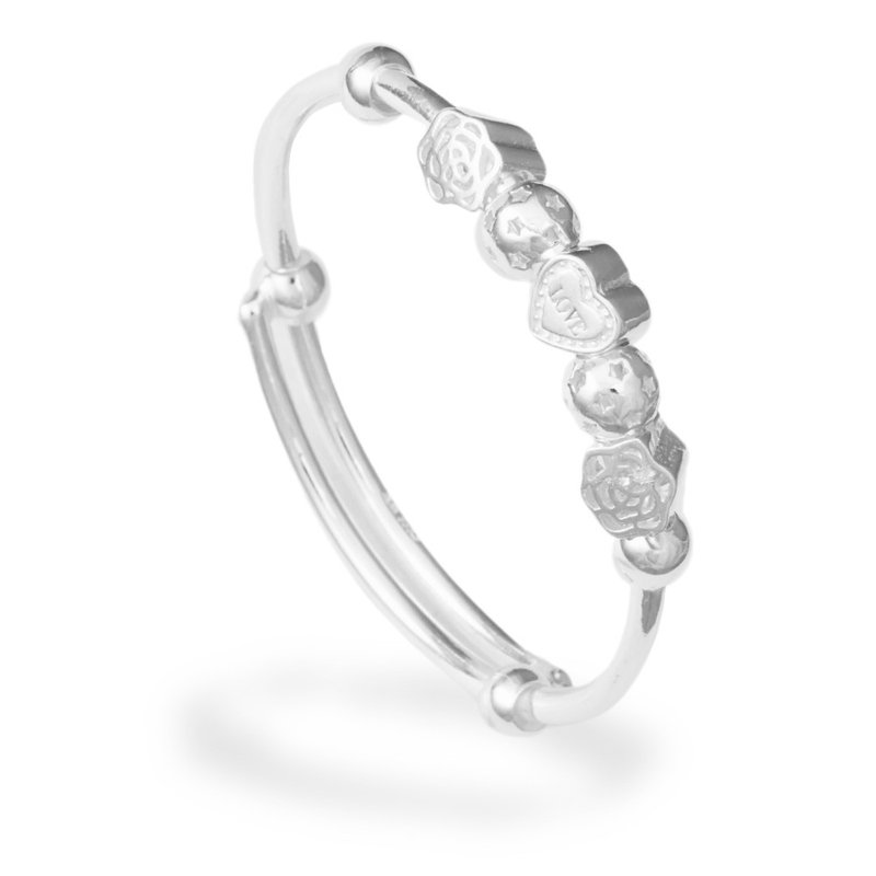 【童乐绘金饰】儿童纯银手镯手环 玫瑰爱心 (弥月银饰 满月礼) - 满月礼盒 - 纯银 银色