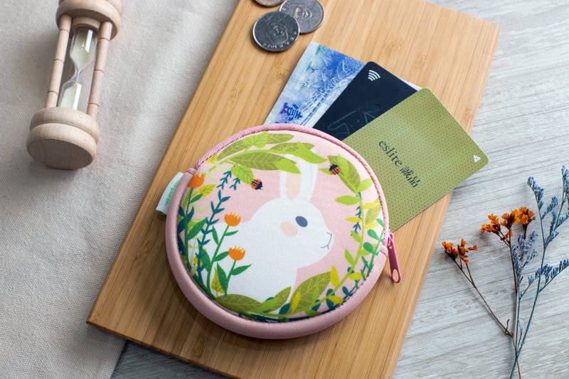零钱包/钱包- 花丛兔兔 N28 /防泼水/可放卡片 - 零钱包 - 防水材质 粉红色
