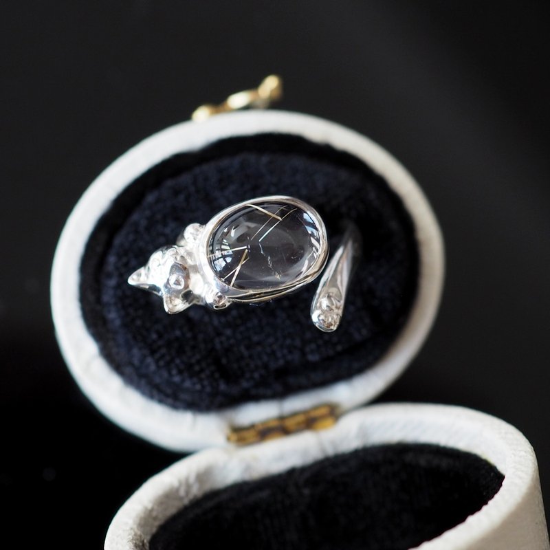 金红石英彩色猫戒指银 - 戒指 - 纯银 银色