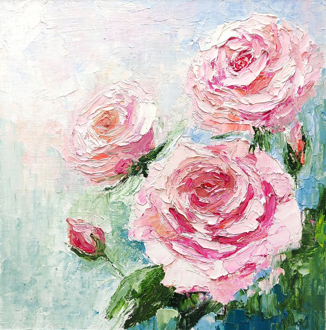 粉红玫瑰花花束原创油画花墙艺术油画，油画原作 - 海报/装饰画/版画 - 其他材质 多色