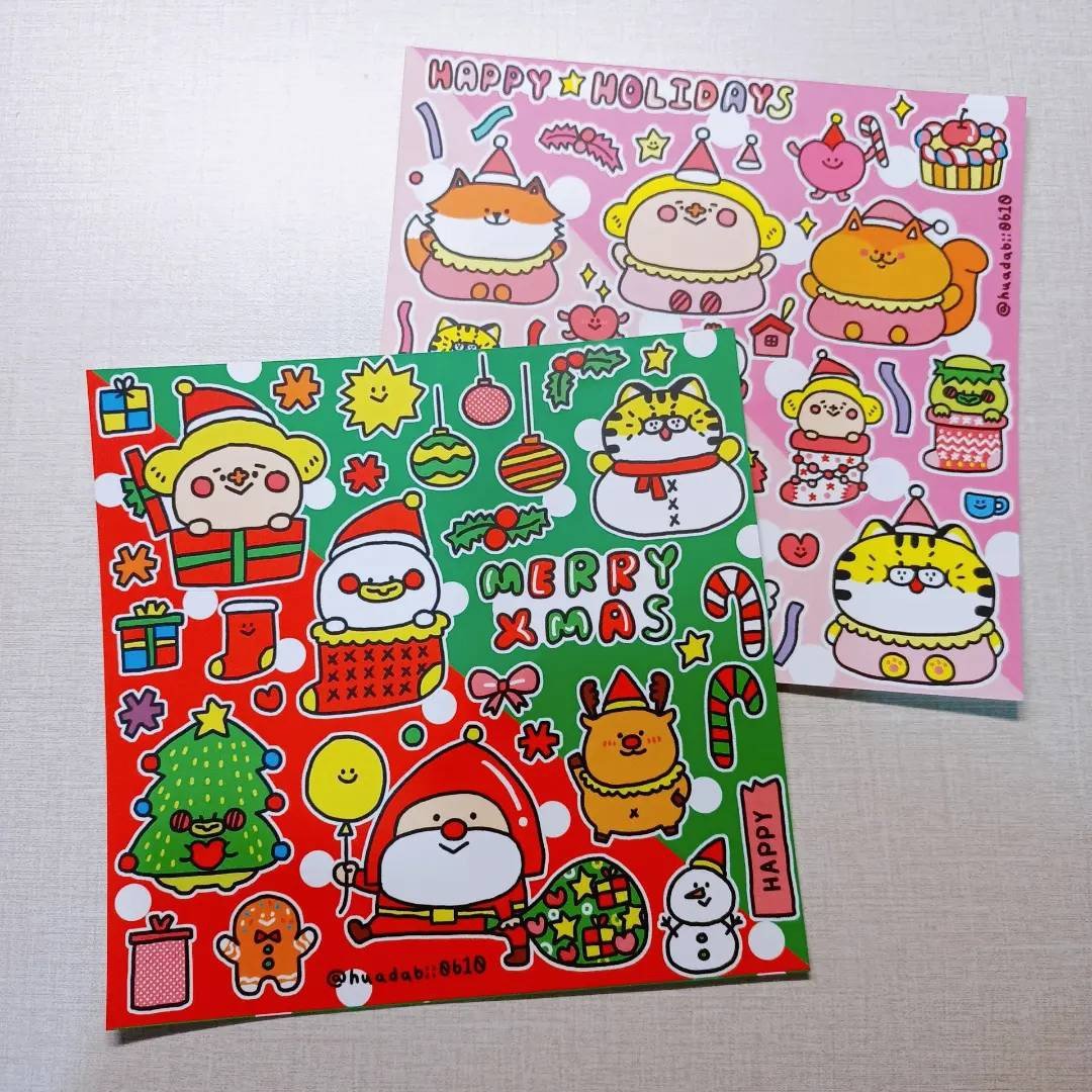 圣诞红配绿+Pink Pink圣诞防水割型贴纸 - 贴纸 - 塑料 多色