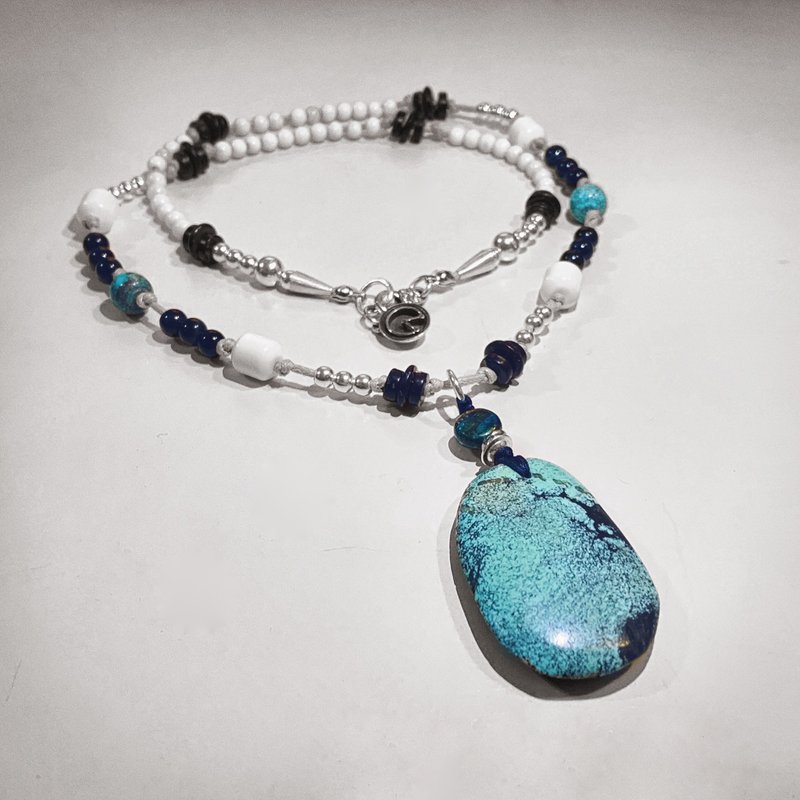 绿松石吊坠与绳链 - 项链 - 半宝石 