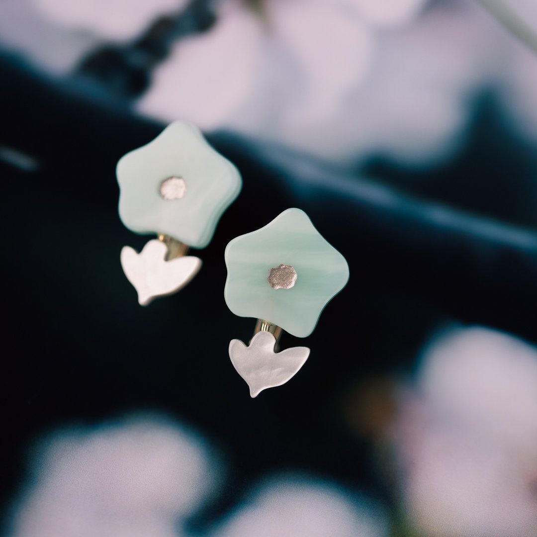 Flower 耳针/耳夹 -绿色- - 耳环/耳夹 - 压克力 绿色