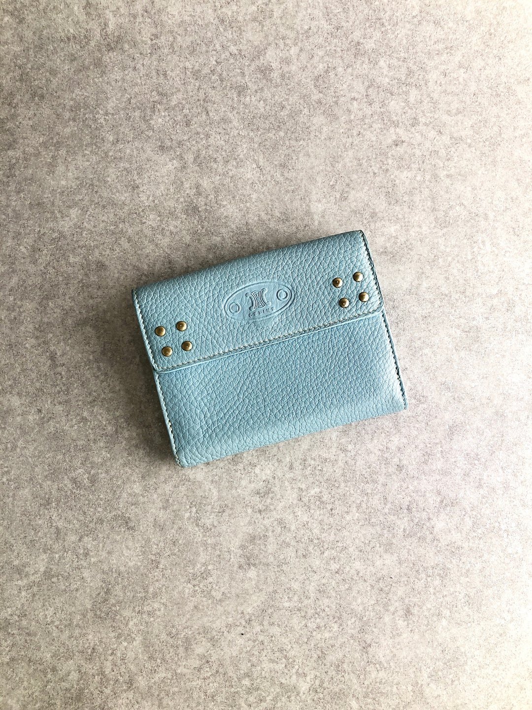 【日本直运，二手包带名牌】CELINE钱包蓝凯旋皮革双折Vintage复古老款hwhyez - 皮夹/钱包 - 真皮 蓝色