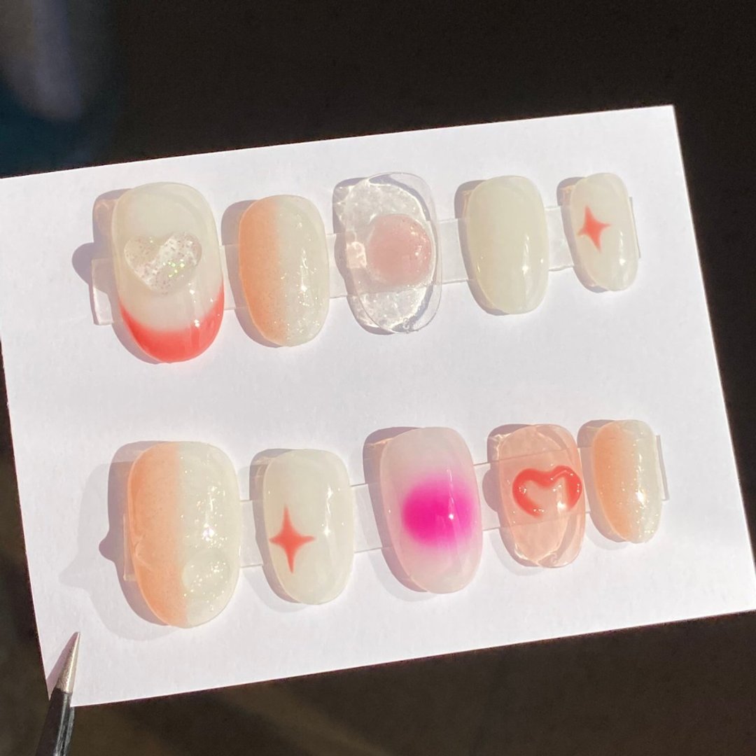 Customized Fake / Press-On-Nails - Orangey Peach - 其他 - 塑料 