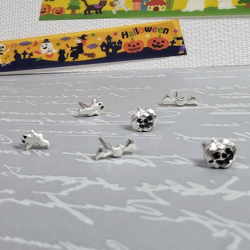 银铌细工|银黏土/万圣节主题耳环/耳针式/可改硅胶耳夹/手作银 - 耳环/耳夹 - 纯银 银色