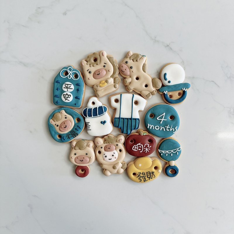 糖霜马年男宝宝 收涎饼干 糖霜饼干 收涎仪式 马宝宝 马年 四个 - 手工饼干 - 其他材质 