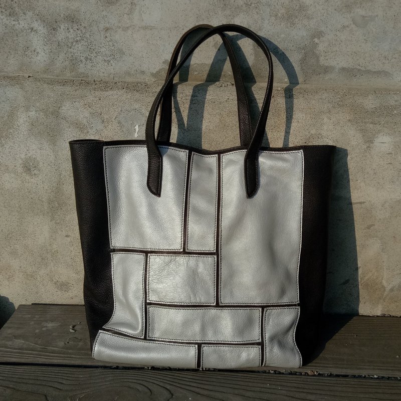 银黑几何大包　仅此一个　绝不撞包 - 侧背包/斜挎包 - 真皮 银色