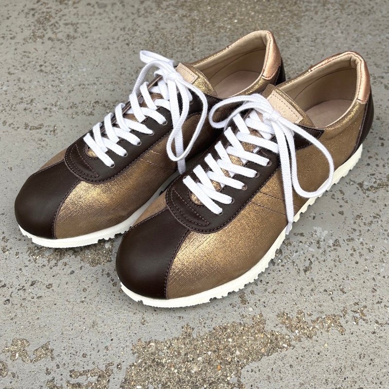 【青铜色 × 深棕色】经典设计与真皮的顶级质感 EMA 手工运动鞋 - 女款运动鞋/球鞋 - 真皮 金色