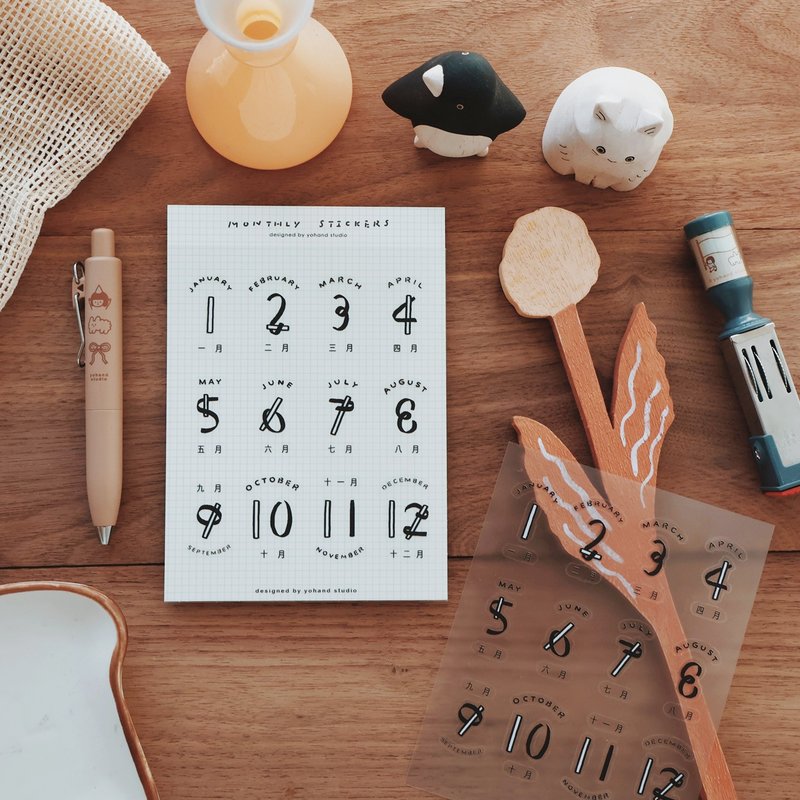 黑白字 / 月份贴纸 - 贴纸 - 纸 透明