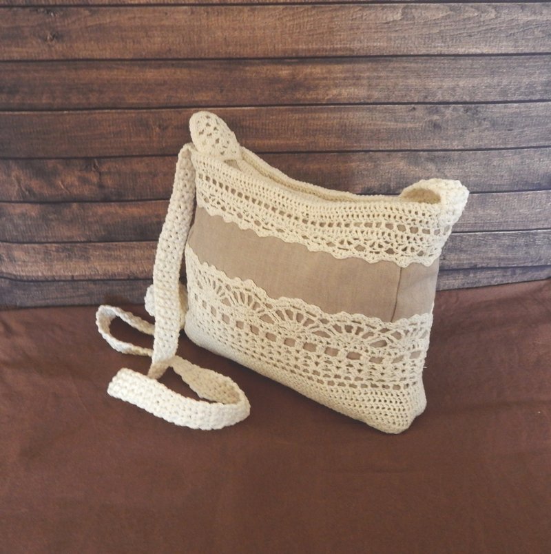 White cotton lace bag cottagecore aesthetic - 手提包/手提袋 - 棉．麻 白色