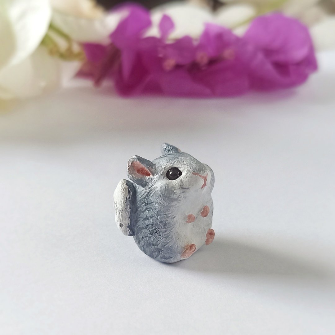 Hamster angel statue tiny decor or necklace Gray white colors Tiny gift memorial - 其他 - 塑料 银色