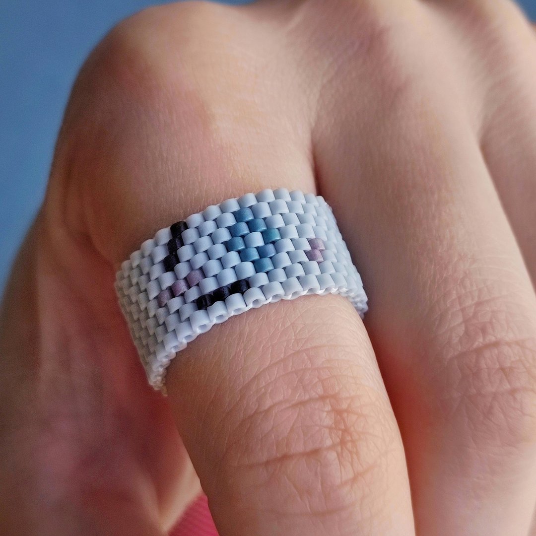 Abstract design ring | Bead ring | Gray ring | Handmade jewelry | Geometric ring - 戒指 - 玻璃 灰色