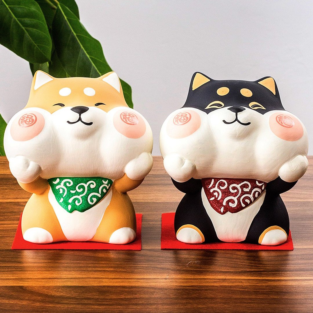 日本进口龙虎作陶土手绘可爱柴犬狗存钱罐陶瓷摆件家居饰品工艺品 - 储蓄罐 - 陶 
