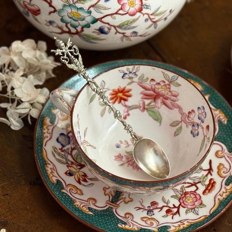 50401-绝美法国古董手柄雕饰镀银茶匙 - 茶具/茶杯 - 银 