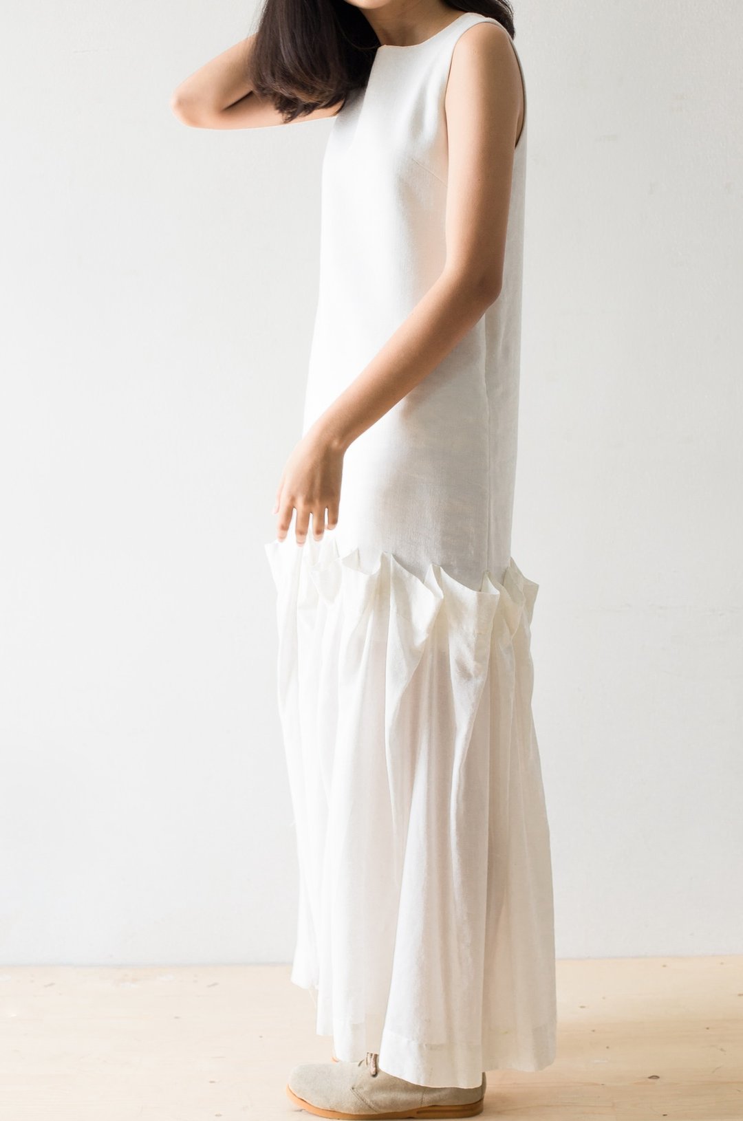 Mani Mina Pleat Maxi Dress - 洋装/连衣裙 - 棉 白色