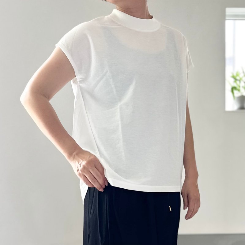 【触感清凉】法式袖斜缝套头衫，两种颜色可选 【白】2025年新品 - 女装 T 恤 - 尼龙 白色