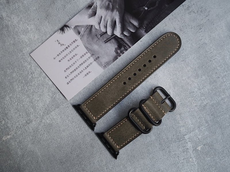 纯手工牛皮磨砂灰绿苹果Applewatch表带 颜色款式可定制化 可刻字 - 表带 - 真皮 灰色