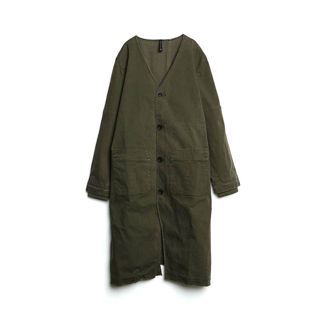 Military Long Coat - 男装外套 - 棉 绿色