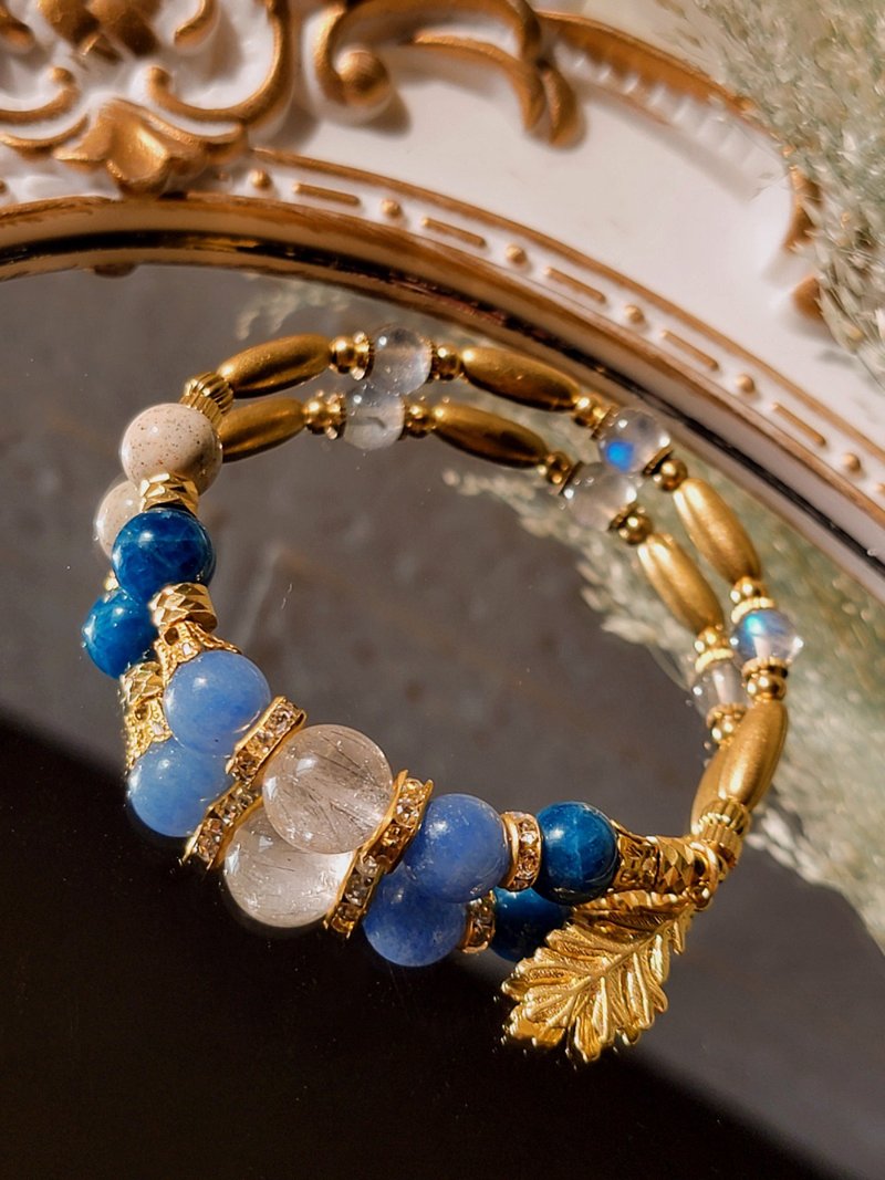 。狄蜜特的祈愿。黄铜清新复古设计款手链 - 手链/手环 - 水晶 蓝色