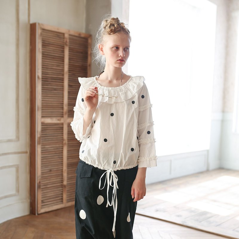 白色荷叶边上衣 - imakokoni - 女装上衣 - 棉．麻 白色