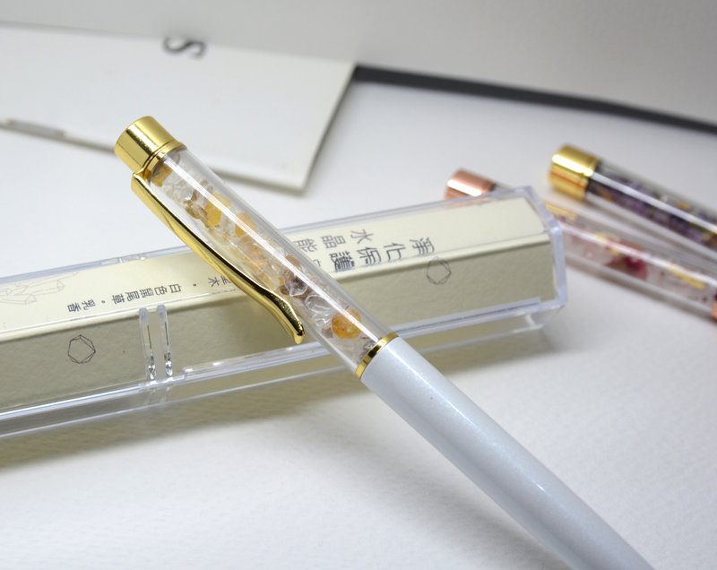 办公室疗愈水晶能量笔 l 净化保护 l 白水晶 圣木 白鼠尾草 乳香 - 圆珠笔/中性笔 - 水晶 白色