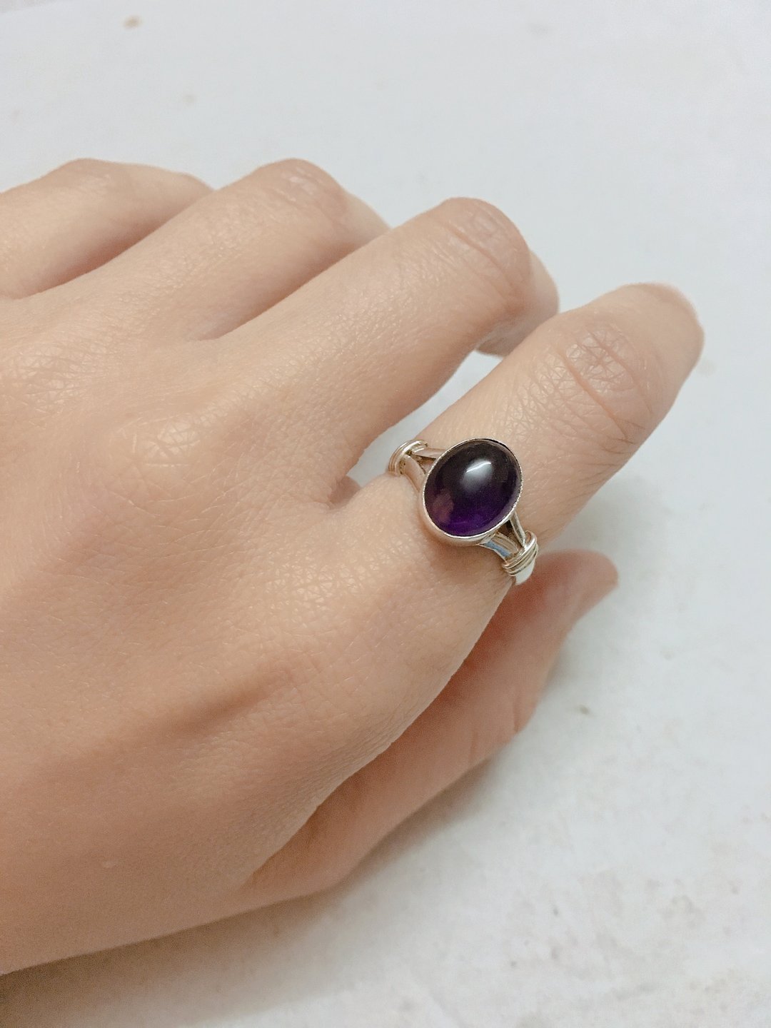 蛋面 紫水晶 戒指 尼泊尔 手工制 925纯银 - 戒指 - 水晶 