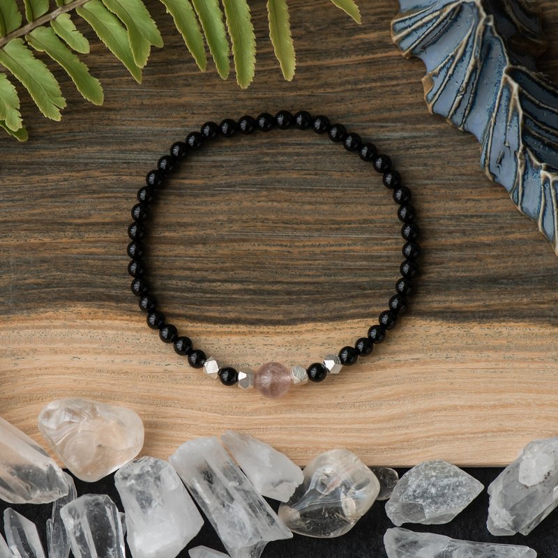 碧玺系列 4mm黑碧玺草莓晶手串 - 手链/手环 - 半宝石 黑色