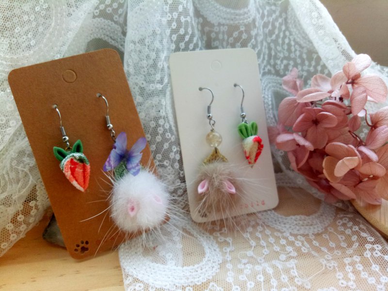 最初的回忆 布花萝卜 小动物 兔子 疯兔 耳环/耳夹 - 耳环/耳夹 - 其他材质 多色