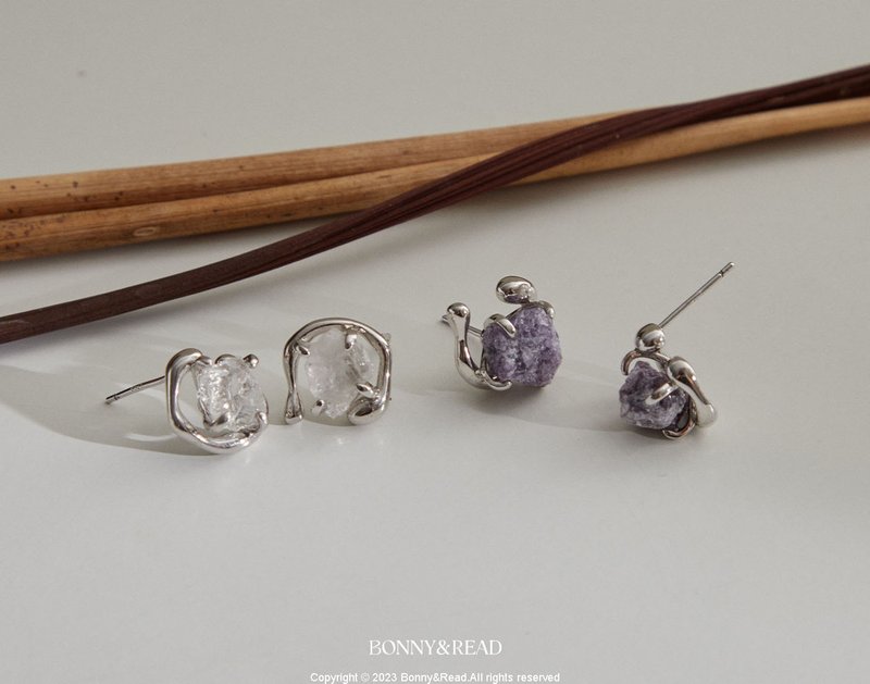 【BONNY&READ】天然矿石 B&R设计款 银针 镀白金 心灵飨宴耳环 2 - 耳环/耳夹 - 银 