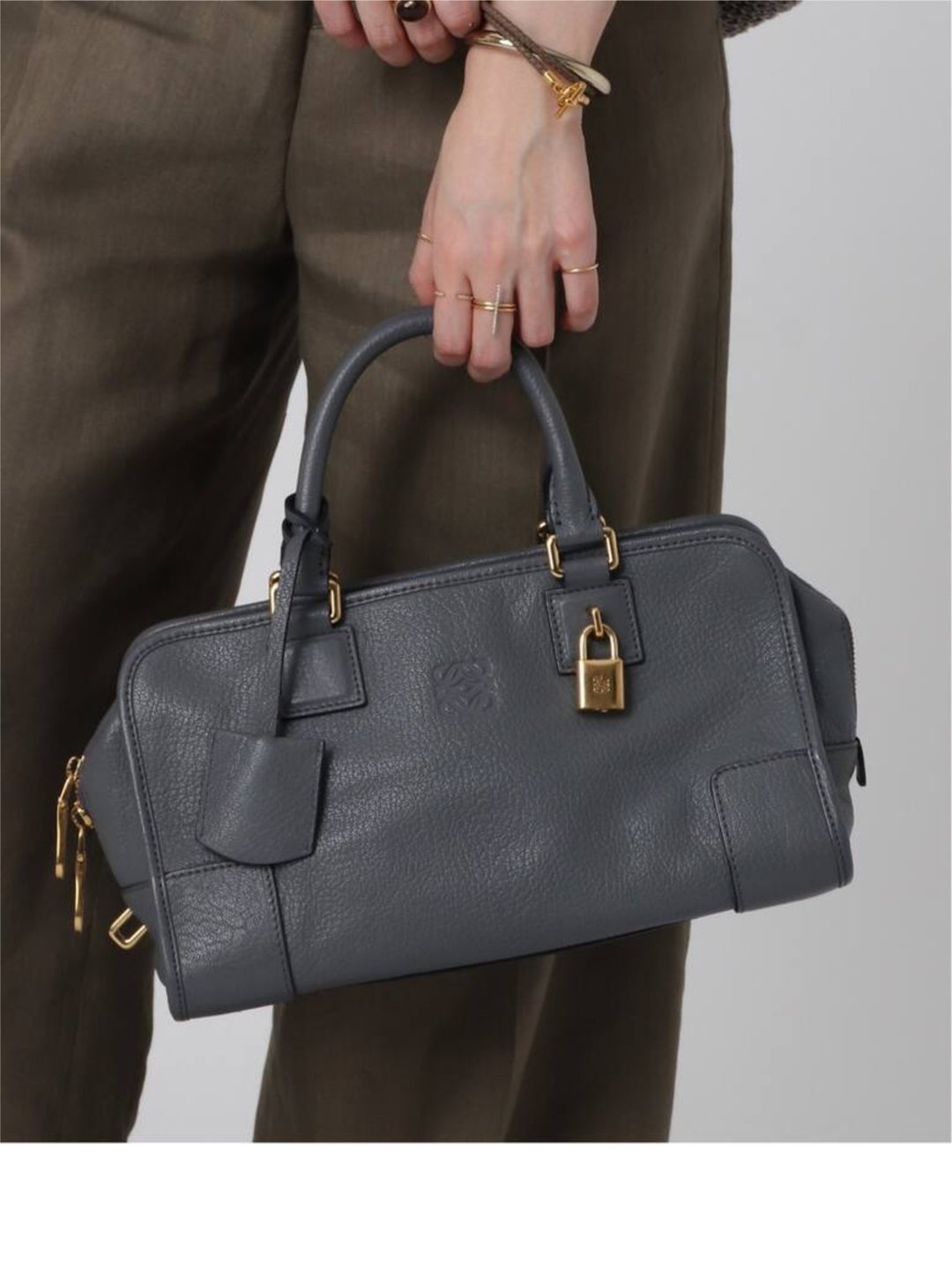 中古包 Loewe Amazona 28 灰蓝色波士顿包 手提包 二手包 古董包 - 手提包/手提袋 - 真皮 蓝色