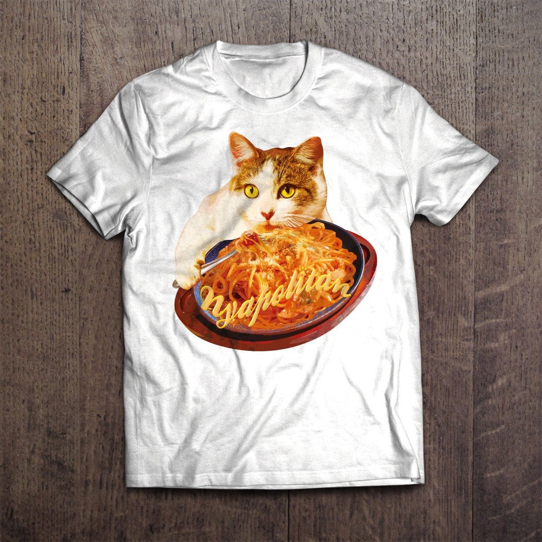 Funny Cat Food T-shirt Nyapolitan - 女装 T 恤 - 棉 白色