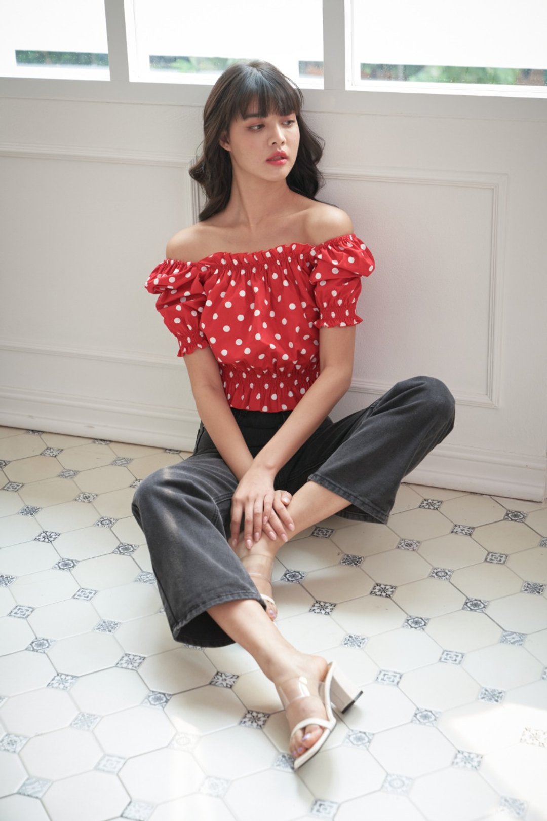 【Off-Season Sales】Naomi top (red polkadot) - 女装上衣 - 棉 红色