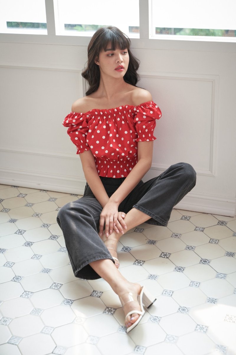【Off-Season Sales】Naomi top (red polkadot) - 女装上衣 - 棉．麻 红色