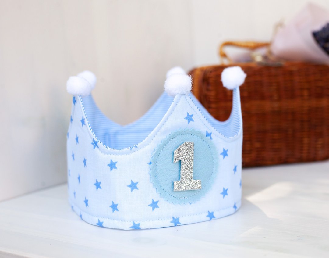 Blue Baby Crown, Play Crown, Pretend Play Crown, - 婴儿饰品 - 棉 蓝色