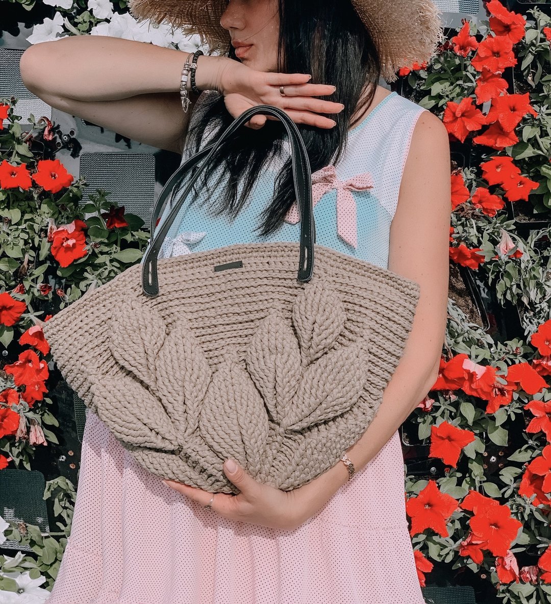 Crochet bag with leaves pattern PDF, instant download - 手工艺教程/工具书 - 其他材质 