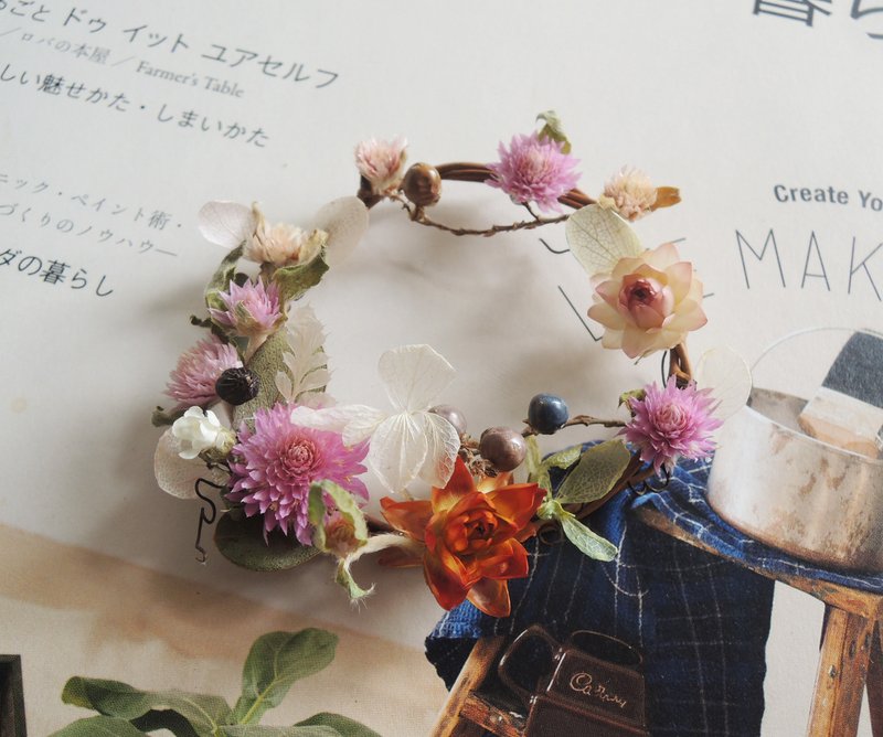 微甜·圈 小品系列 手作 粉千日红 不凋白绣球 麦杆菊 尤加利叶 甜甜圈 干燥花 小花圈 甜塔 墙上小花圈 现货 - 摆饰 - 植物．花 粉红色