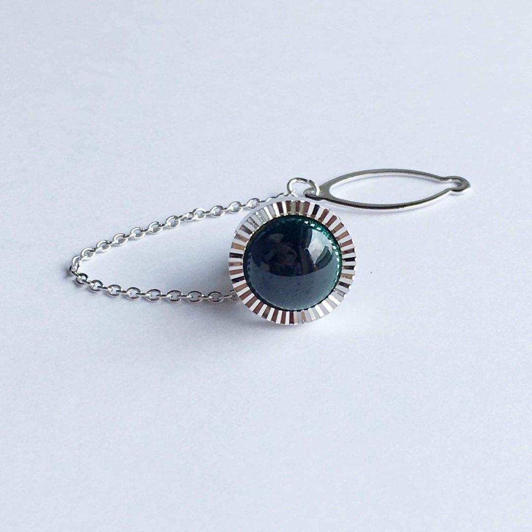 Diamond cut [Emerald] cloisonne tie tuck lapel pin pure silver cloisonne - 领带/领带夹 - 其他材质 绿色
