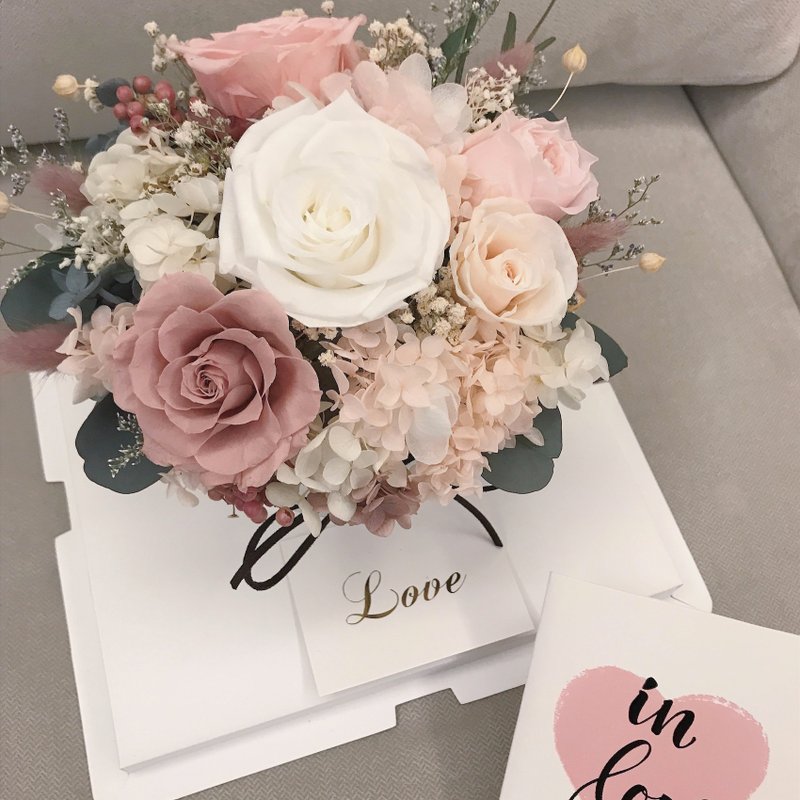 母亲节定制花礼花礼裸粉色永生玫瑰花绣球花永生花不凋花桌花进母 - 干燥花/捧花 - 植物．花 粉红色